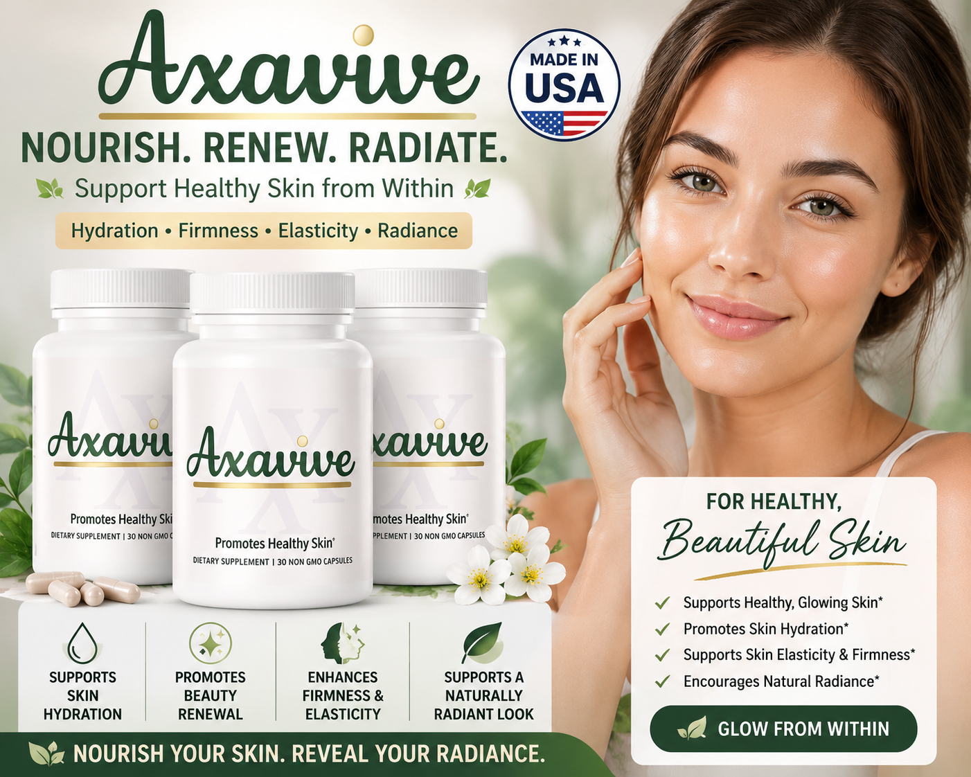 Axavive natural skin support supplement — nourish, renew, radiate